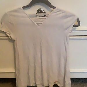 Cute white t shirt with v-neck pattern (limited justice shirt)